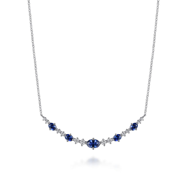 14K White Gold Diamond and Sapphire Bar Necklace