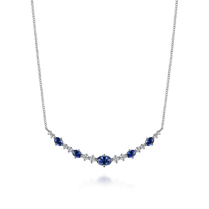 14K White Gold Diamond and Sapphire Bar Necklace