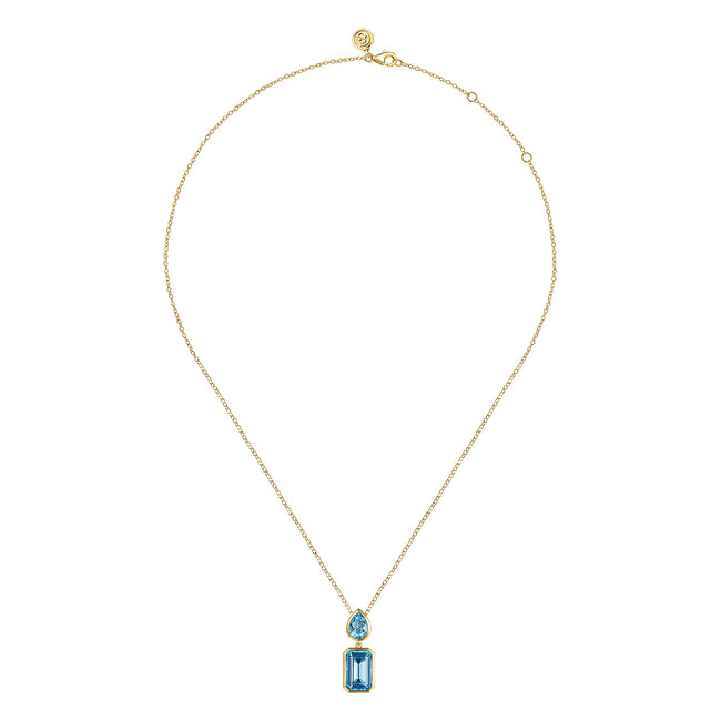 14K Yellow Gold Blue Topaz Pendant Necklace