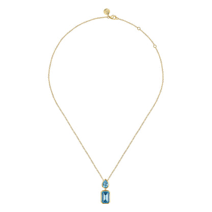 14K Yellow Gold Blue Topaz Pendant Necklace