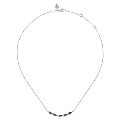14K White Gold Diamond and Pear Sapphire Bar Necklace