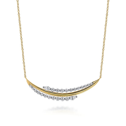 18K White & Yellow Gold Graduating Diamond Bar Necklace
