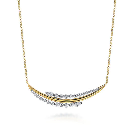 18K White & Yellow Gold Graduating Diamond Bar Necklace