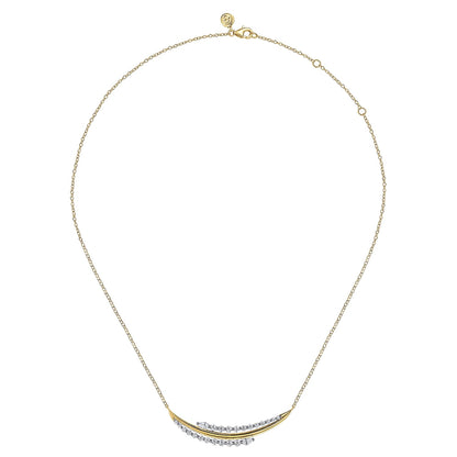 18K White & Yellow Gold Graduating Diamond Bar Necklace