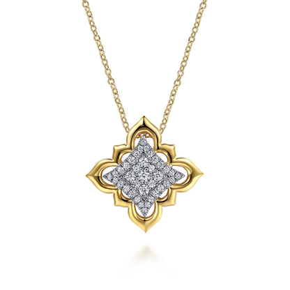 18K White & Yellow Gold Graduating Diamond Floral Pendant Necklace