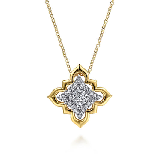 18K White & Yellow Gold Graduating Diamond Floral Pendant Necklace