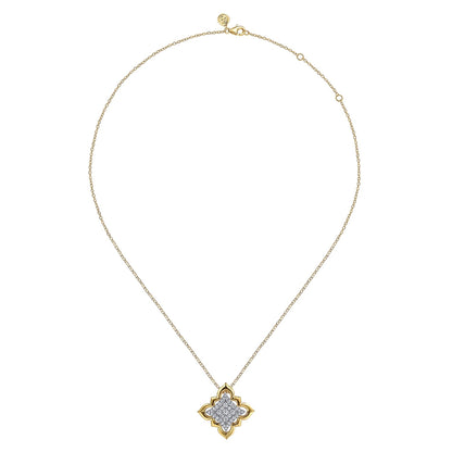 18K White & Yellow Gold Graduating Diamond Floral Pendant Necklace