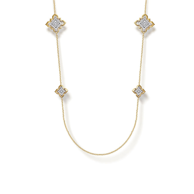 18K White & Yellow Gold Diamond Floral Station Necklace