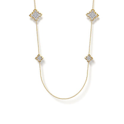 18K White & Yellow Gold Diamond Floral Station Necklace
