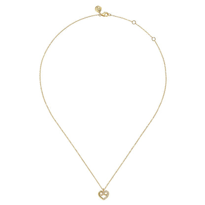 14K Yellow Gold Diamond Love Knot Heart Pendant Necklace