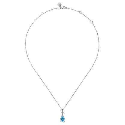 925 Sterling Silver Pear Blue Topaz Bujukan Pendant Necklace
