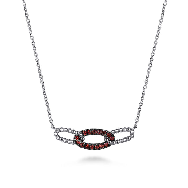 925 Sterling Silver Garnet Bujukan Link Bar Necklace