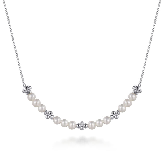 925 Sterling Silver Bujukan Pearl Station Necklace