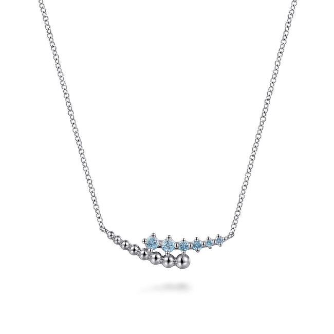 925 Sterling Silver Bujukan and Blue Topaz Bypass Bar Necklace