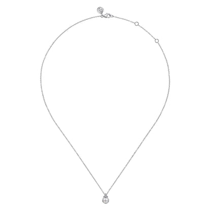 925 Sterling Silver Diamond Bujukan Pearl Pendant Necklace