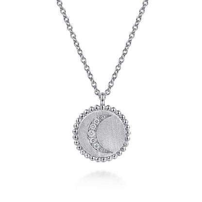 925 Sterling Silver Diamond Bujukan Moon Medallion Pendant Necklace