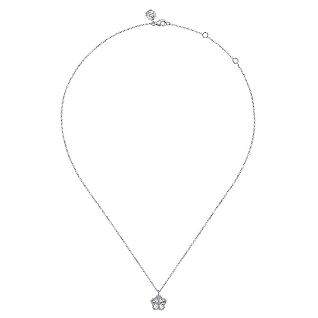 925 Serling Silver Diamond Bujukan Frame Flower Diamond Cut Pendant Necklace