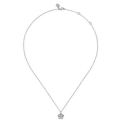 925 Serling Silver Diamond Bujukan Frame Flower Diamond Cut Pendant Necklace
