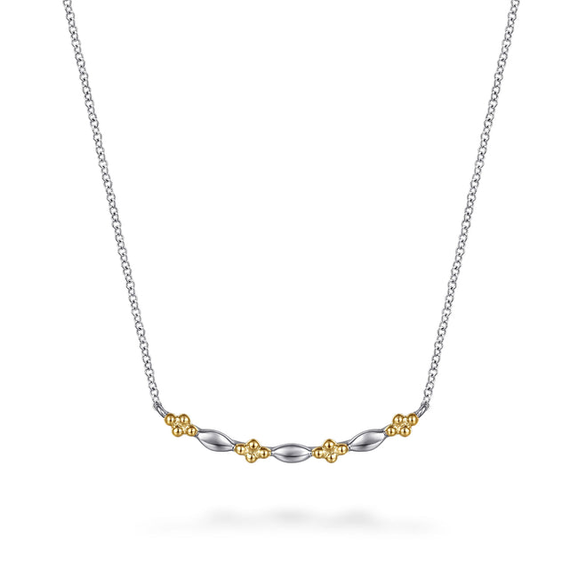 14K Yellow Gold & 925 Sterling Silver Bujukan Two Tone Bar Necklace