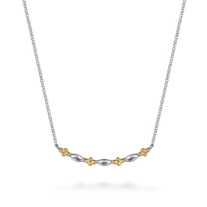 14K Yellow Gold & 925 Sterling Silver Bujukan Two Tone Bar Necklace