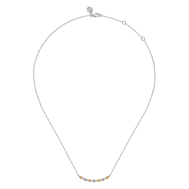 14K Yellow Gold & 925 Sterling Silver Bujukan Two Tone Bar Necklace