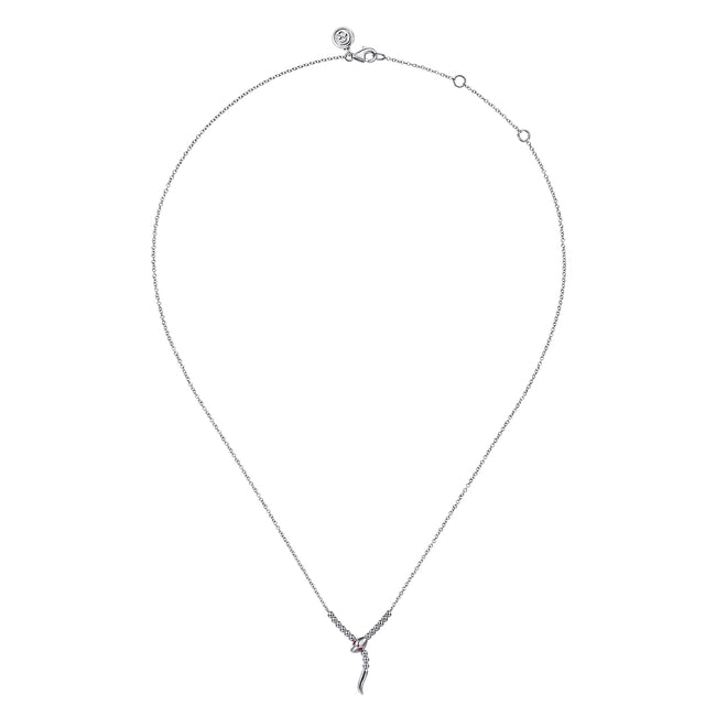 925 Sterling Silver Snake Bujukan Ruby Y Necklace