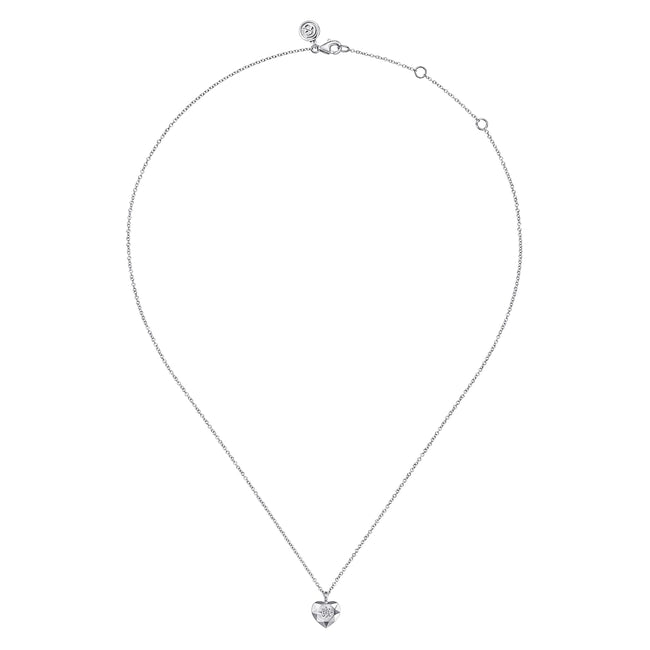 925 Sterling Silver Diamond Cut Heart Pendant Necklace