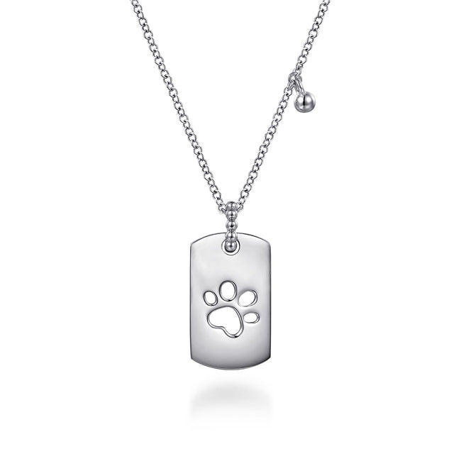 925 Sterling Silver Bujukan Dog Tag Paw Print Pendant Necklace