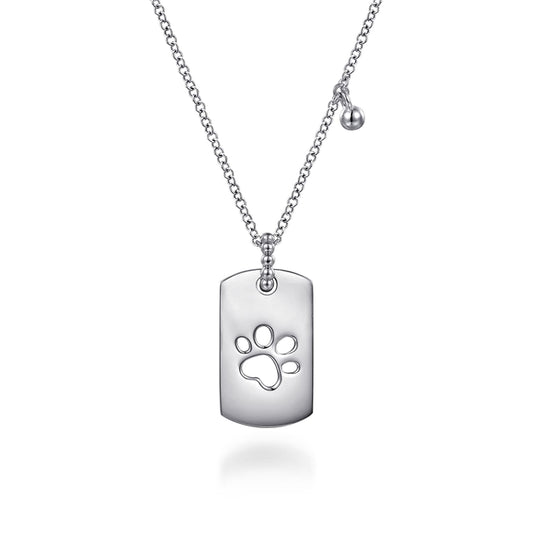 925 Sterling Silver Bujukan Dog Tag Paw Print Pendant Necklace