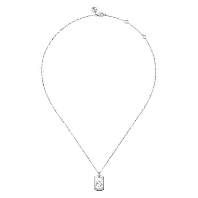 925 Sterling Silver Bujukan Dog Tag Paw Print Pendant Necklace