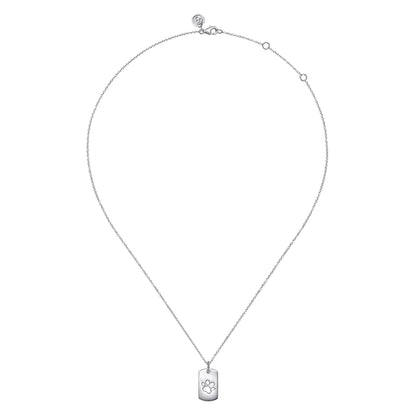 925 Sterling Silver Bujukan Dog Tag Paw Print Pendant Necklace
