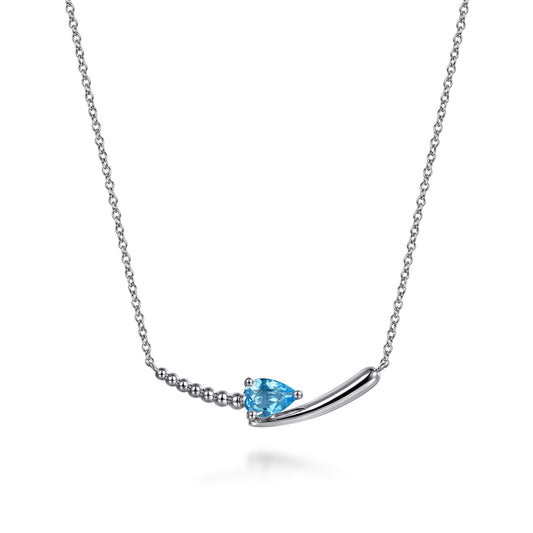 925 Sterling Silver Bujukan and Blue Topaz Bypass Bar Necklace
