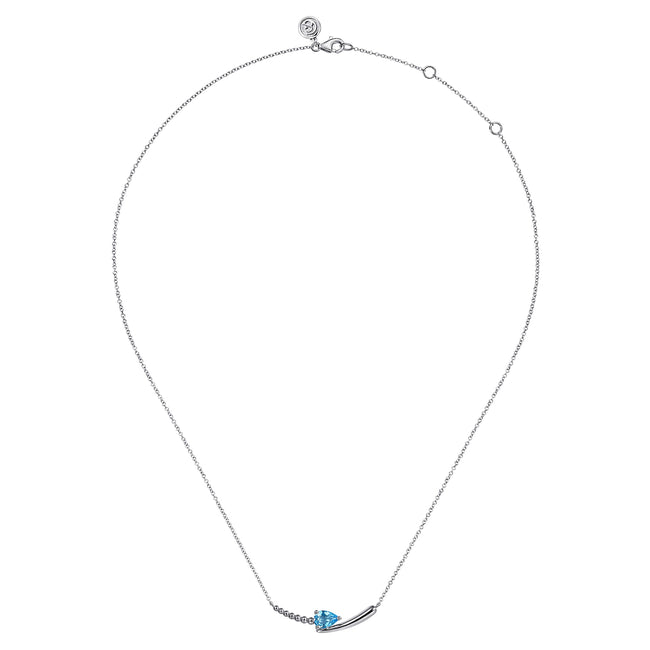 925 Sterling Silver Bujukan and Blue Topaz Bypass Bar Necklace
