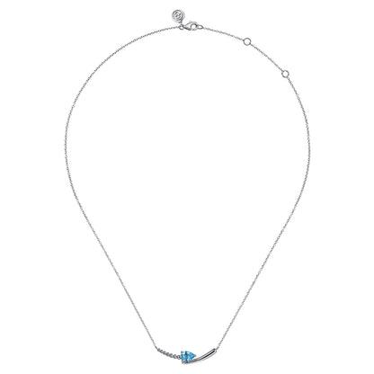 925 Sterling Silver Bujukan and Blue Topaz Bypass Bar Necklace