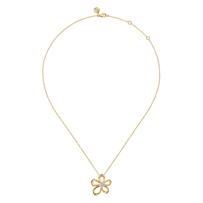 14K White & Yellow Gold Diamond Floral Pendant Necklace