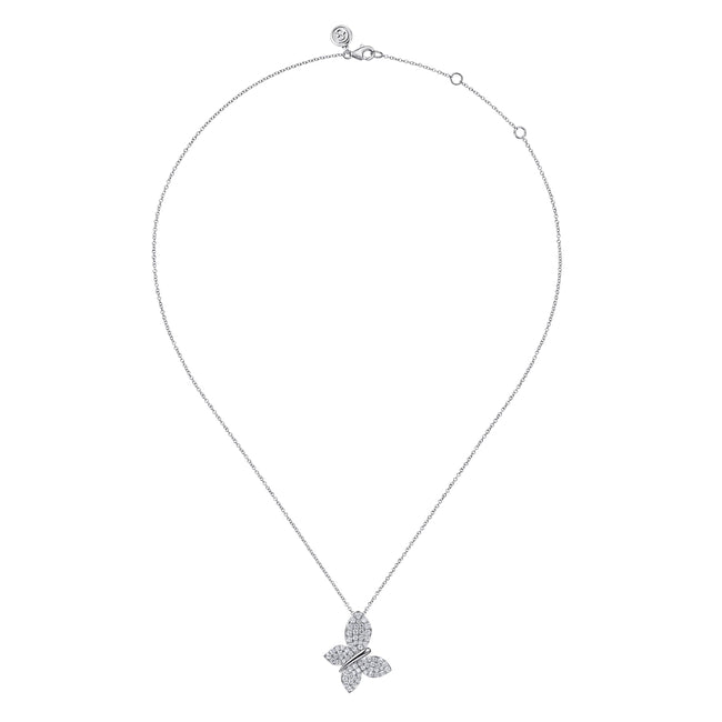 14K White Gold Diamond Butterfly Pendant Necklace