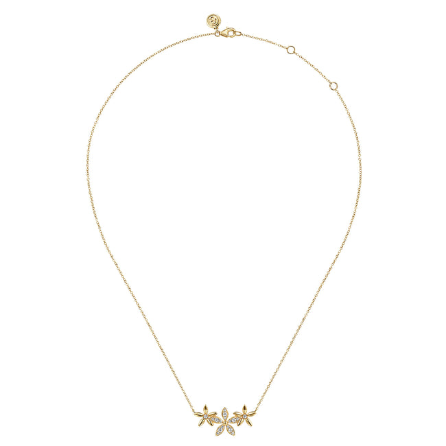 14K Yellow Gold Diamond Floral Bar Necklace