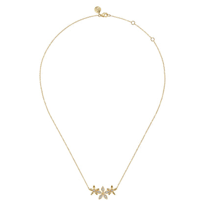 14K Yellow Gold Diamond Floral Bar Necklace