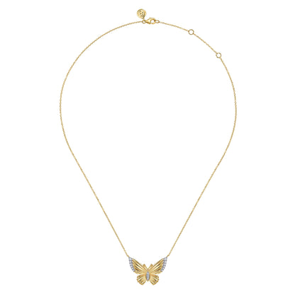 14K Yellow Gold Diamond Butterfly Pendant Necklace