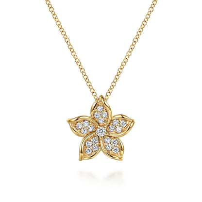 14K Yellow Gold Diamond Floral Pendant Necklace