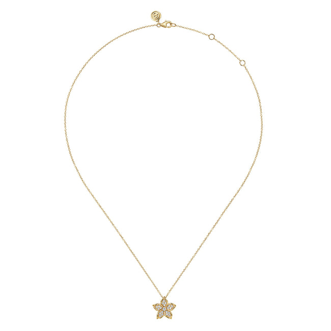14K Yellow Gold Diamond Floral Pendant Necklace