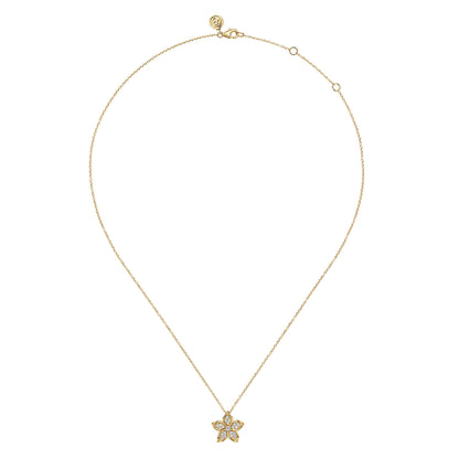 14K Yellow Gold Diamond Floral Pendant Necklace