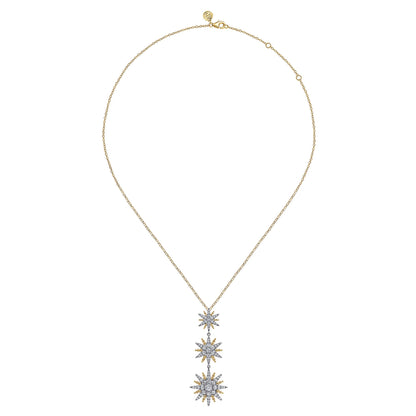 14K White & Yellow Gold Bujukan Diamond Starburst Drop Pendant Necklace
