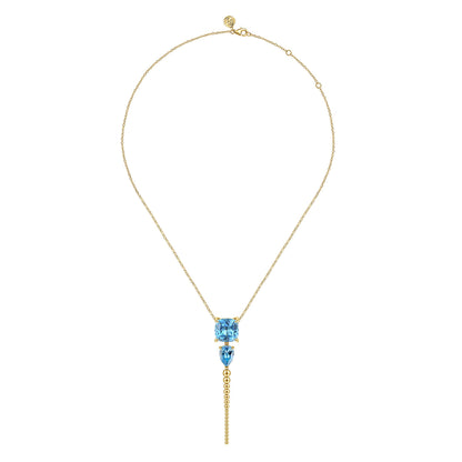 14K Yellow Gold Bujukan and Blue Topaz Pendant Drop Necklace