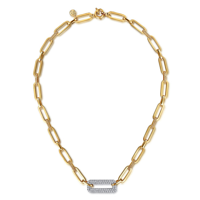 14K White & Yellow Gold Bujukan and Diamond Link Chain Necklace