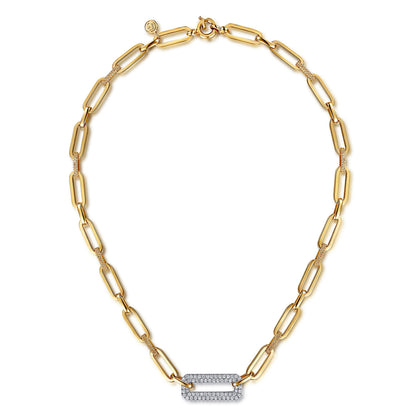14K White & Yellow Gold Bujukan and Diamond Link Chain Necklace