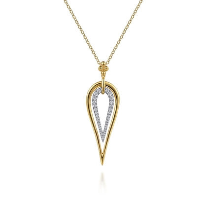 14K White & Yellow Gold Bujukan and Graduating Diamond Pendant Drop Necklace