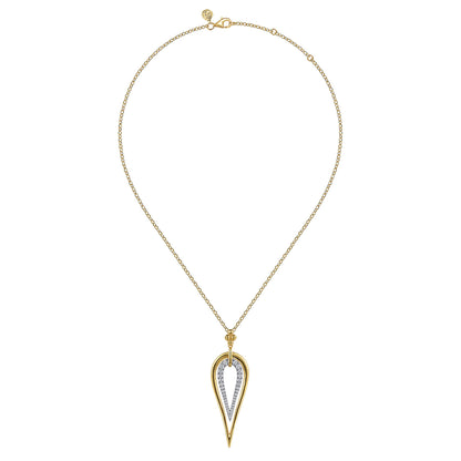 14K White & Yellow Gold Bujukan and Graduating Diamond Pendant Drop Necklace