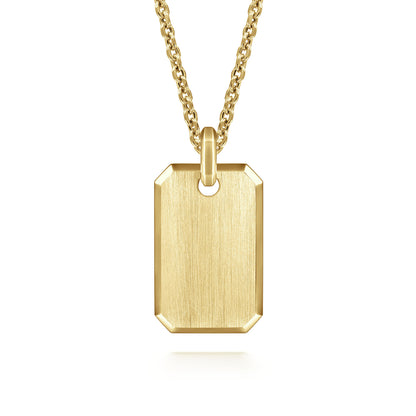 22 Inch 14K Yellow Gold Dog Tag Pendant Necklace