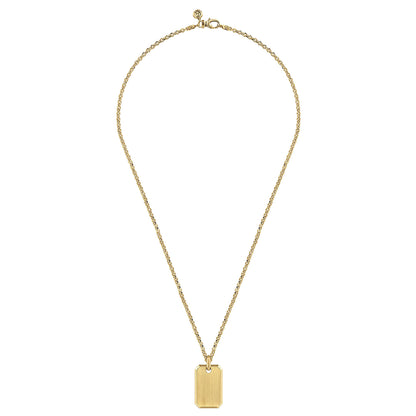 22 Inch 14K Yellow Gold Dog Tag Pendant Necklace